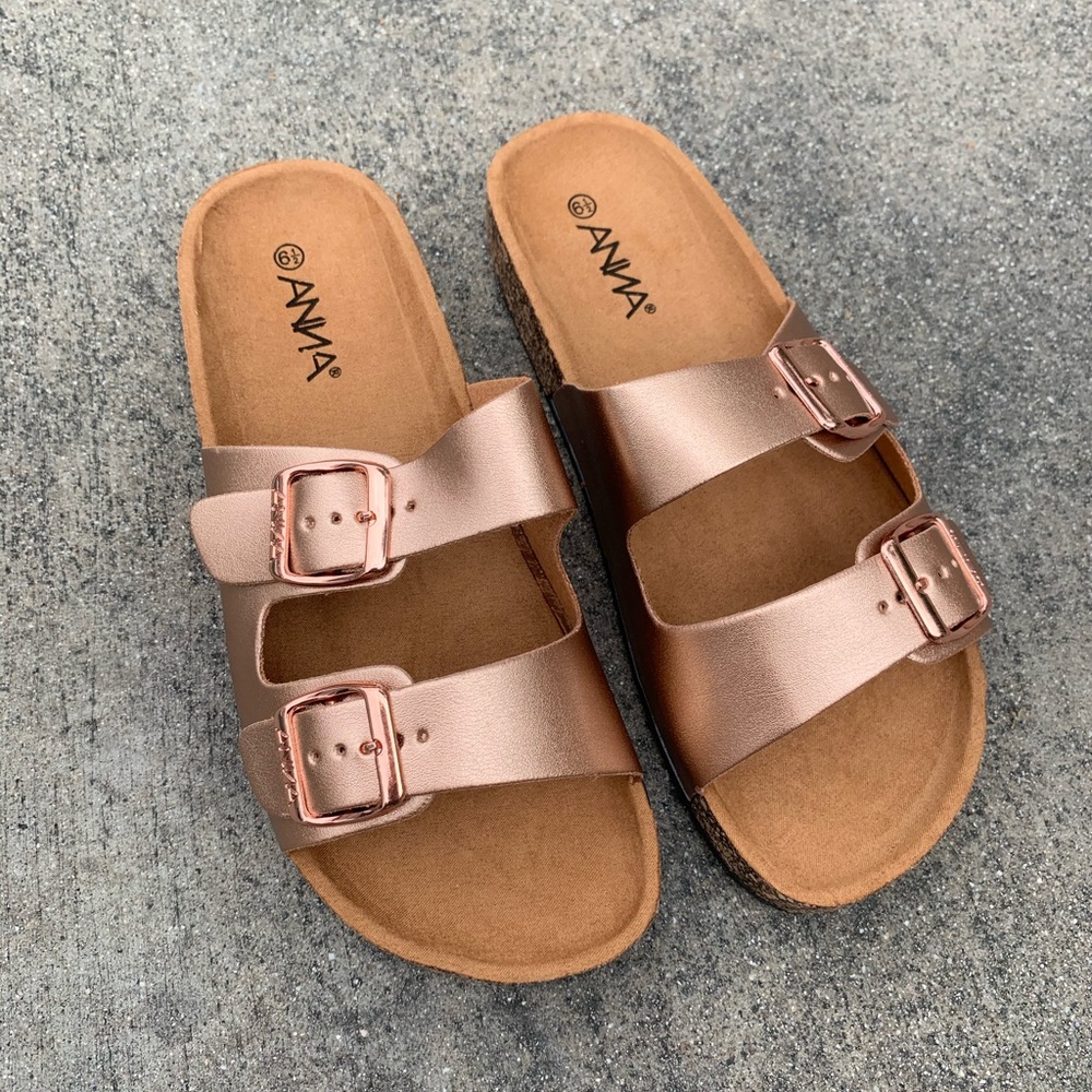 Anna Rose Gold Double Strap Birk Like Sandals